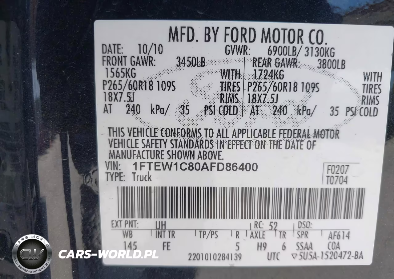 2010 Ford F-150 Fx2 Sport-Xl-Xlt VIN:1FTEW1C80AFD86400 - 9