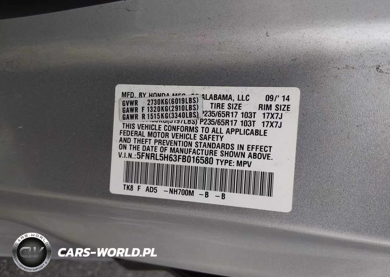 2015 Honda Odyssey Ex-L VIN:5FNRL5H63FB016580 - 9