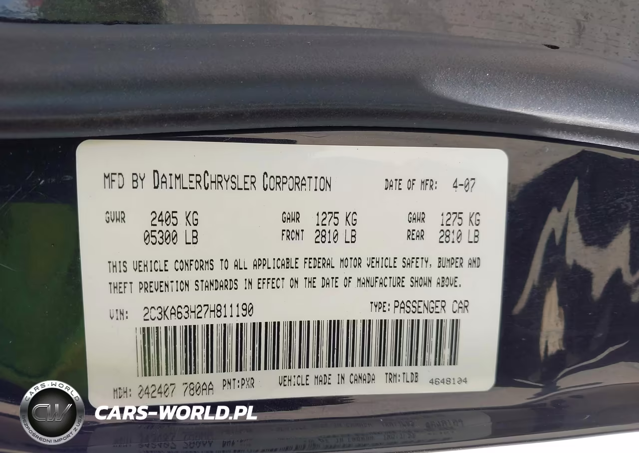 2007 Chrysler 300C VIN:2C3KA63H27H811190 - 9