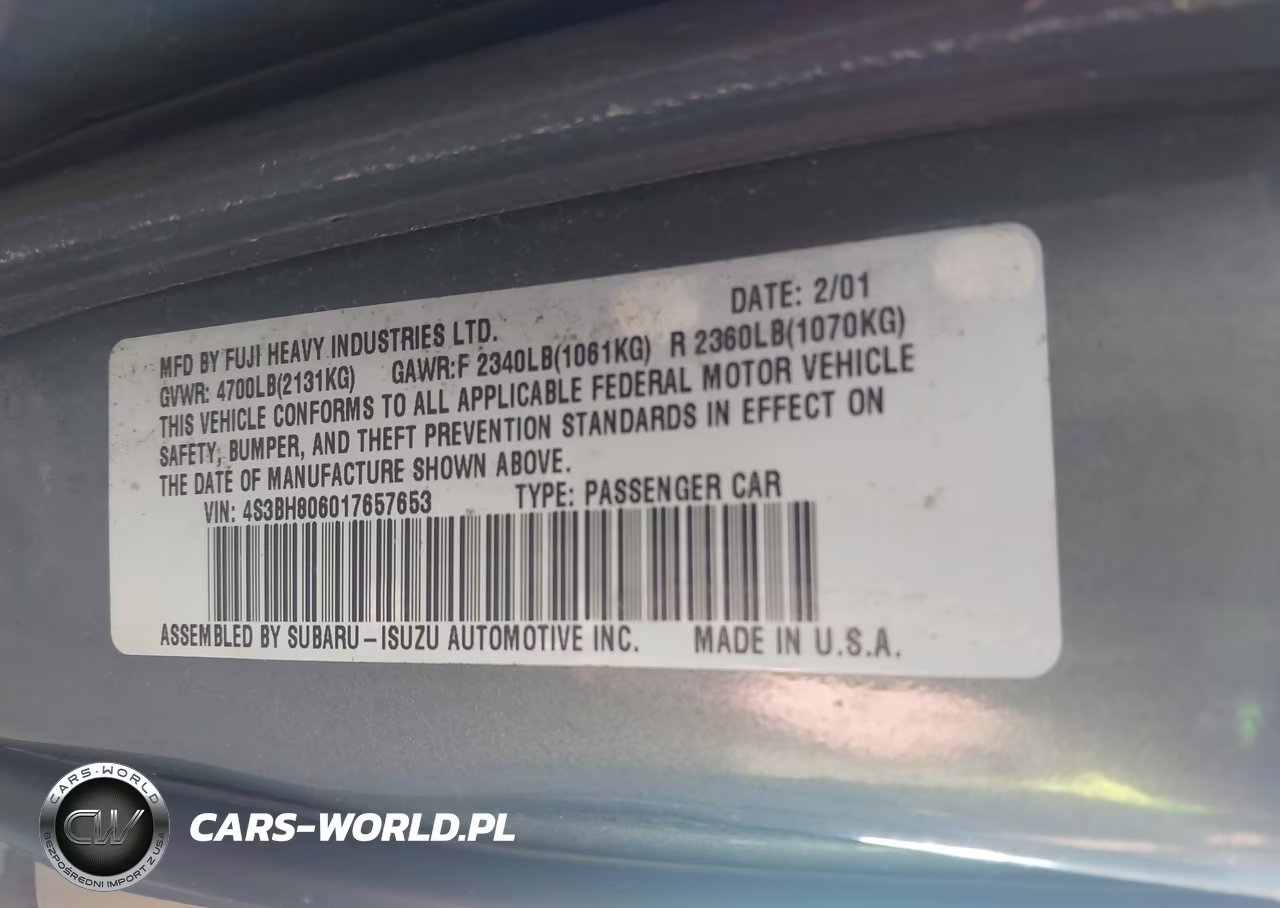 2001 Subaru Outback H6-3.0 VIN:4S3BH806017657653 - 9