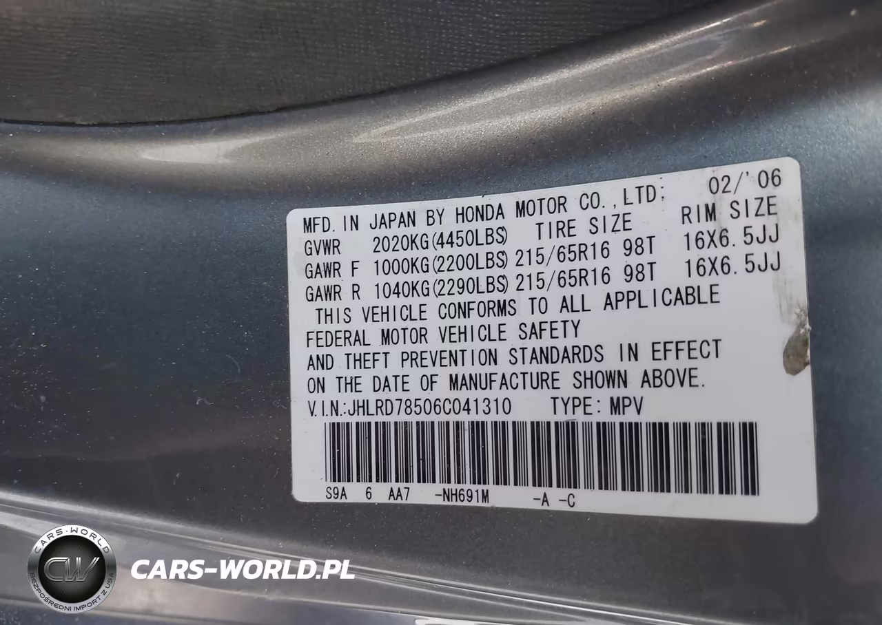2006 Honda Cr-V Lx VIN:JHLRD78506C041310 - 9