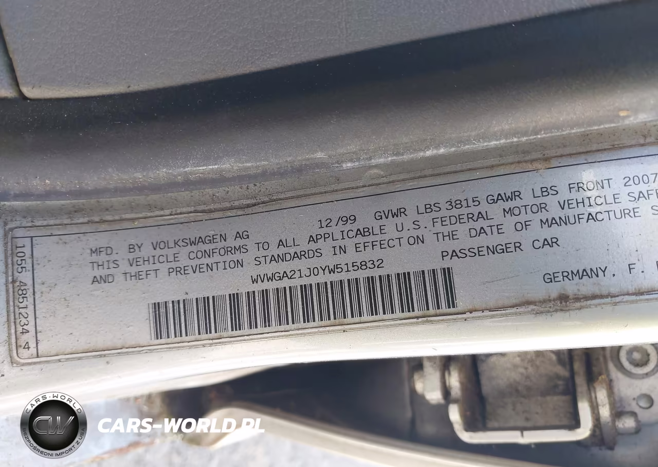 2000 Volkswagen Golf Gls VIN:WVWGA21J0YW515832 - 9