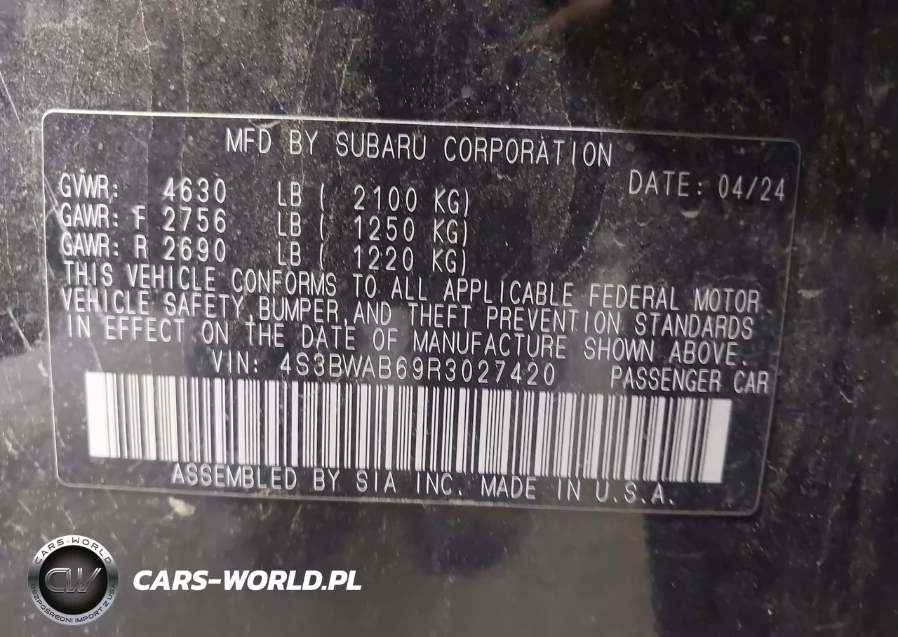 2024 Subaru Legacy VIN:4S3BWAB69R3027420 - 9