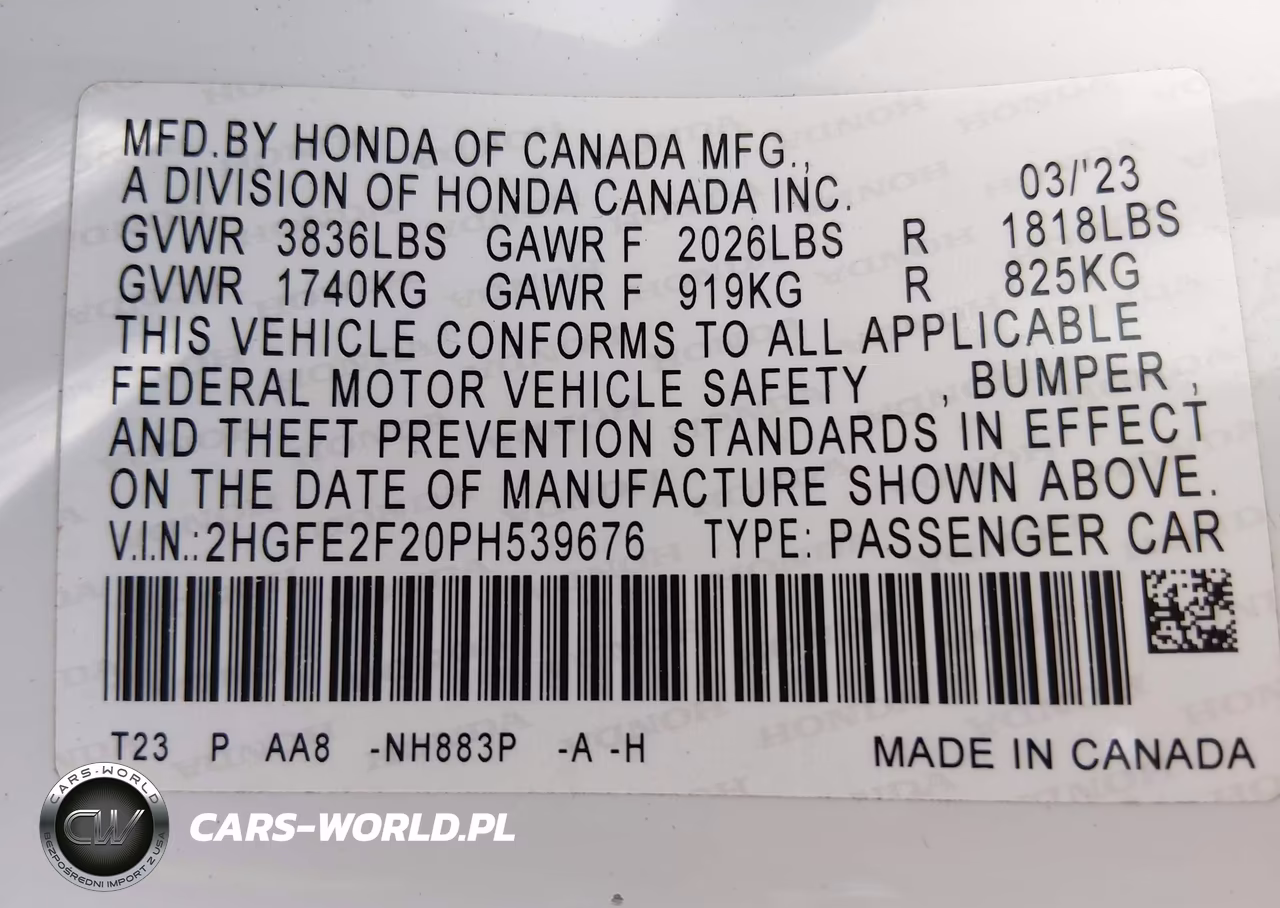 2023 Honda Civic Lx VIN:2HGFE2F20PH539676 - 9