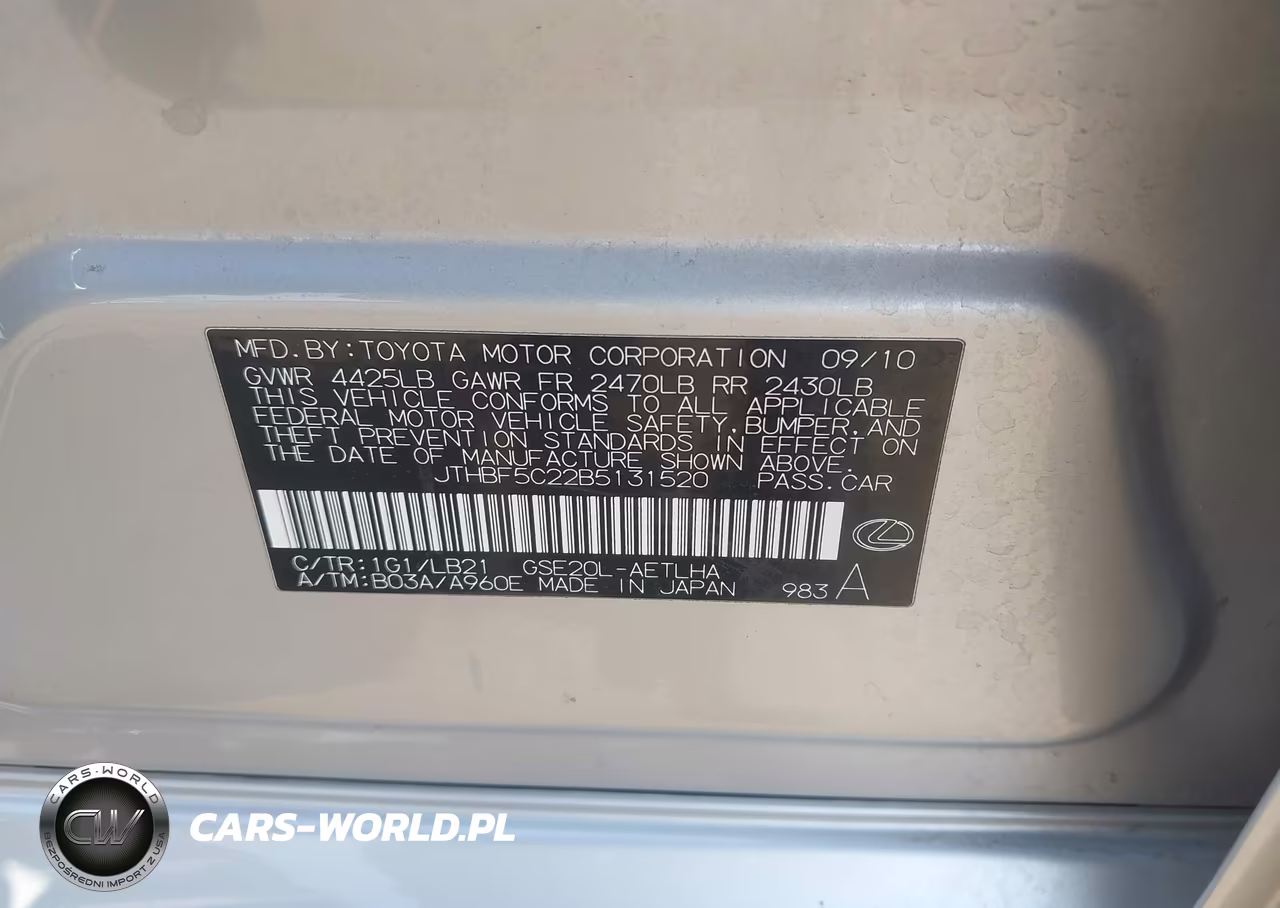2011 Lexus Is 250 VIN:JTHBF5C22B5131520 - 9