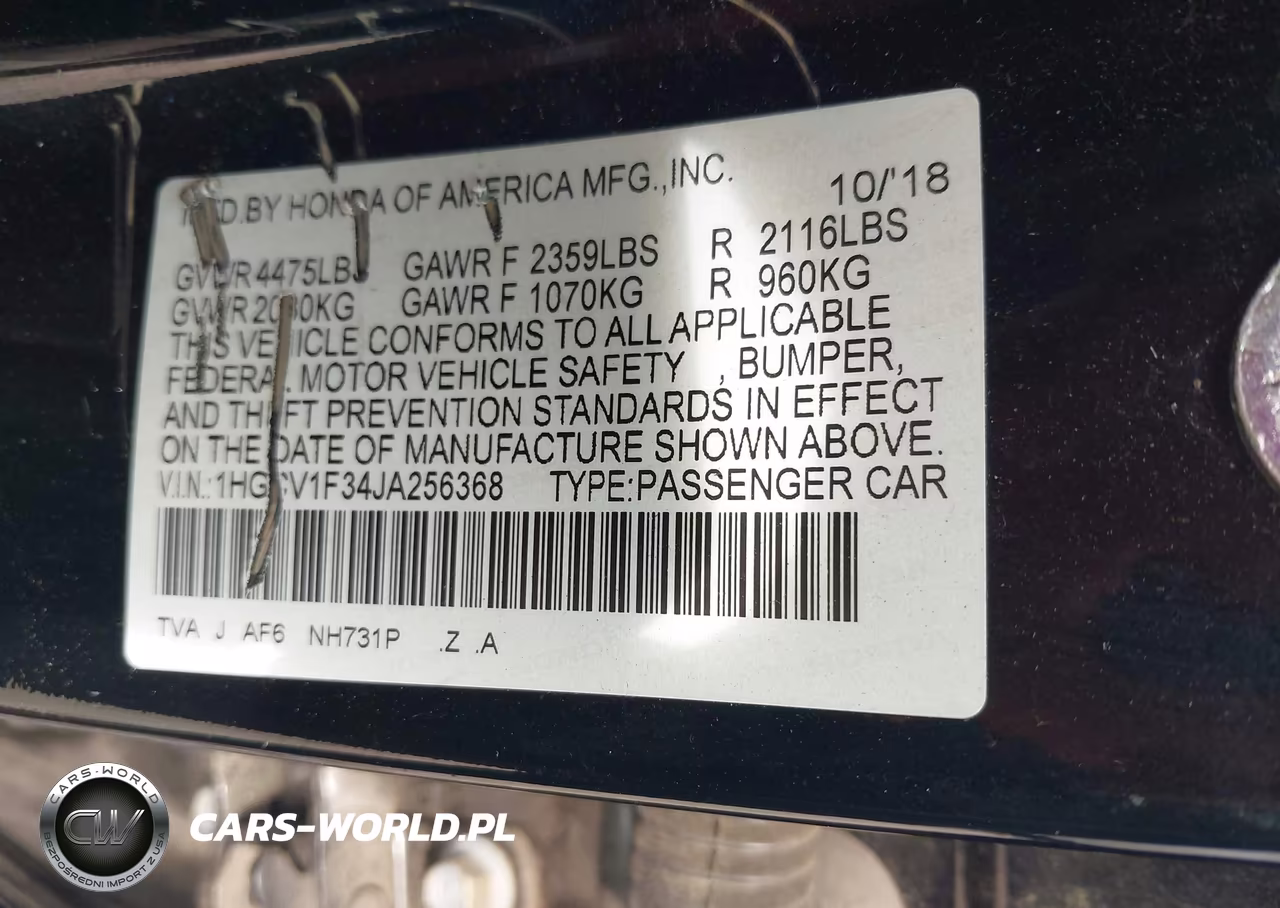 2018 Honda Accord Sport VIN:1HGCV1F34JA256368 - 9