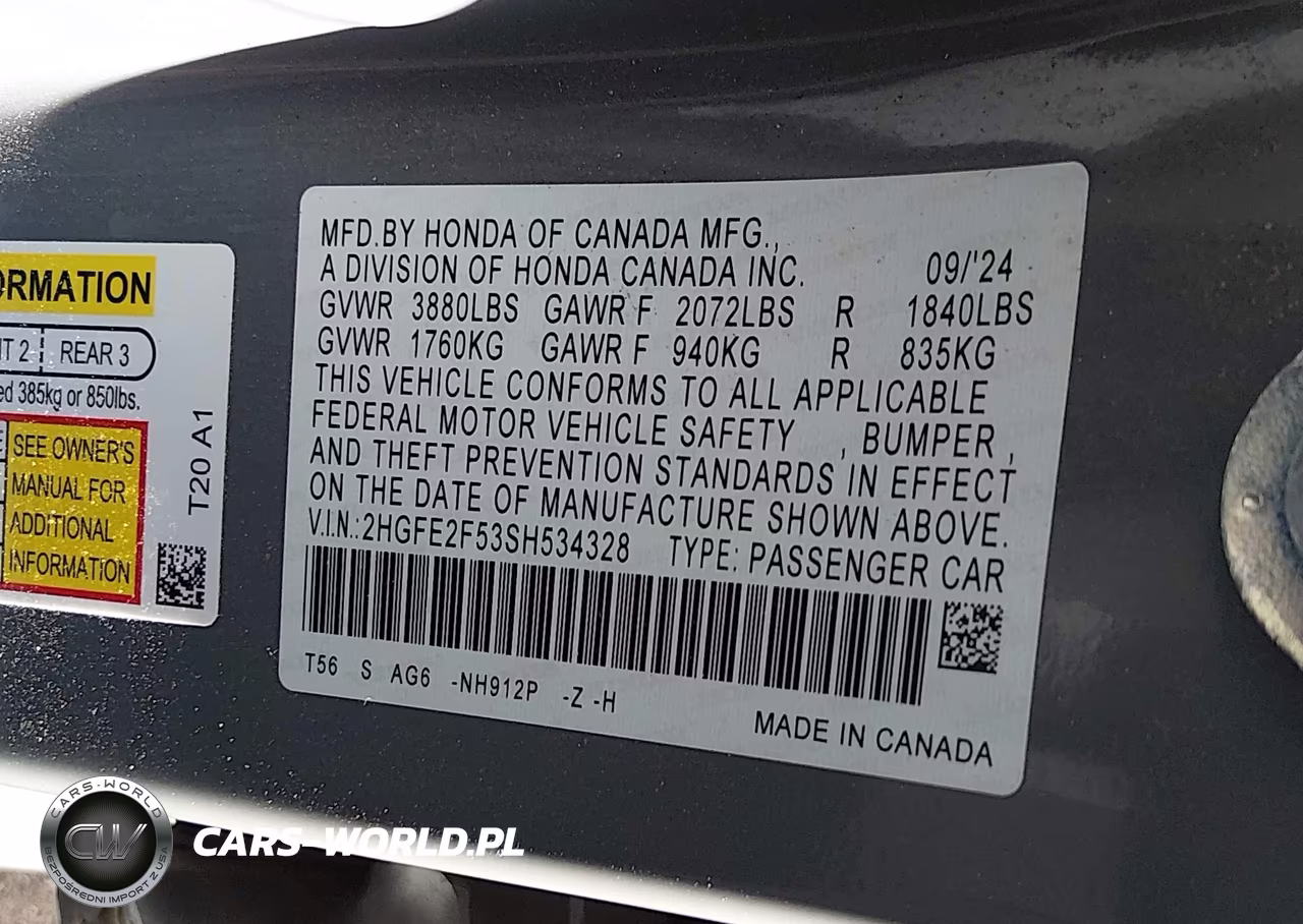 2025 Honda Civic Sport VIN:2HGFE2F53SH534328 - 9