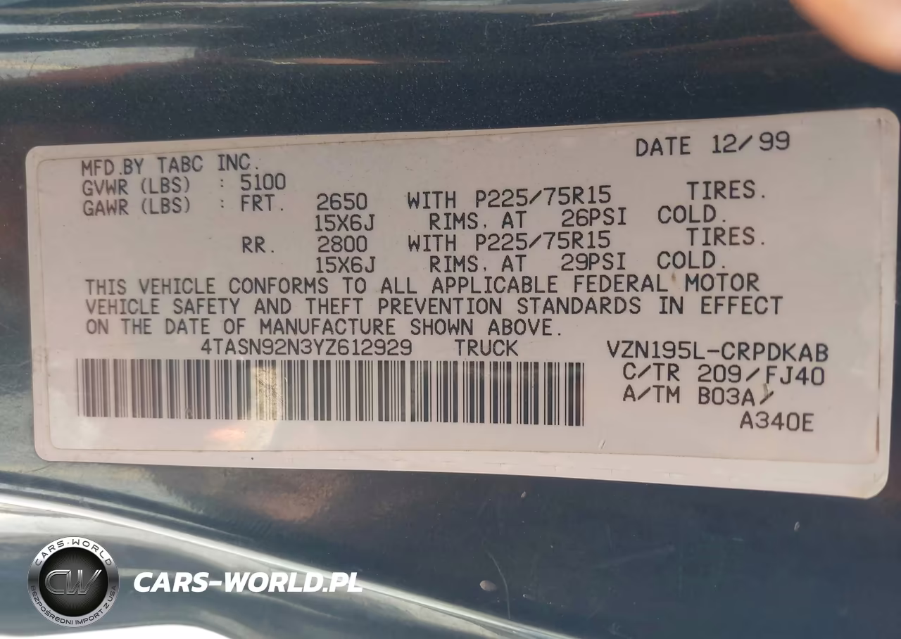 2000 Toyota Tacoma Prerunner V6 VIN:4TASN92N3YZ612929 - 9