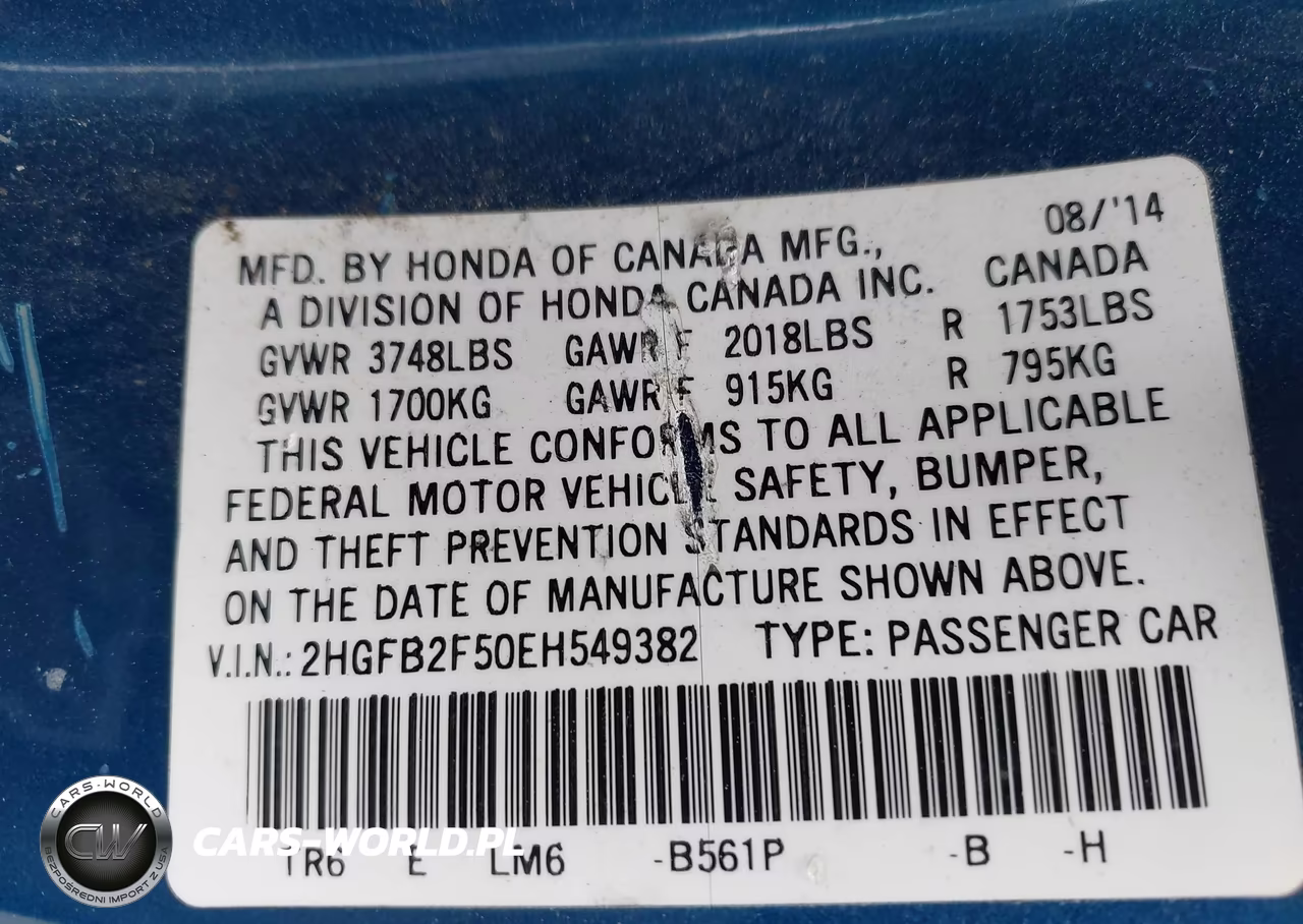 2014 Honda Civic Lx VIN:2HGFB2F50EH549382 - 9