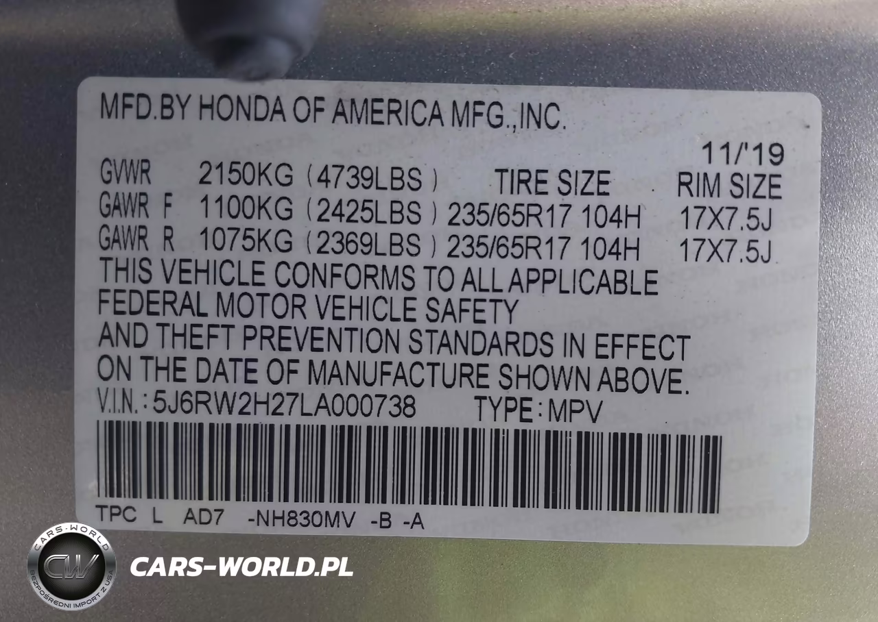 2020 Honda Cr-V Awd Lx VIN:5J6RW2H27LA000738 - 9