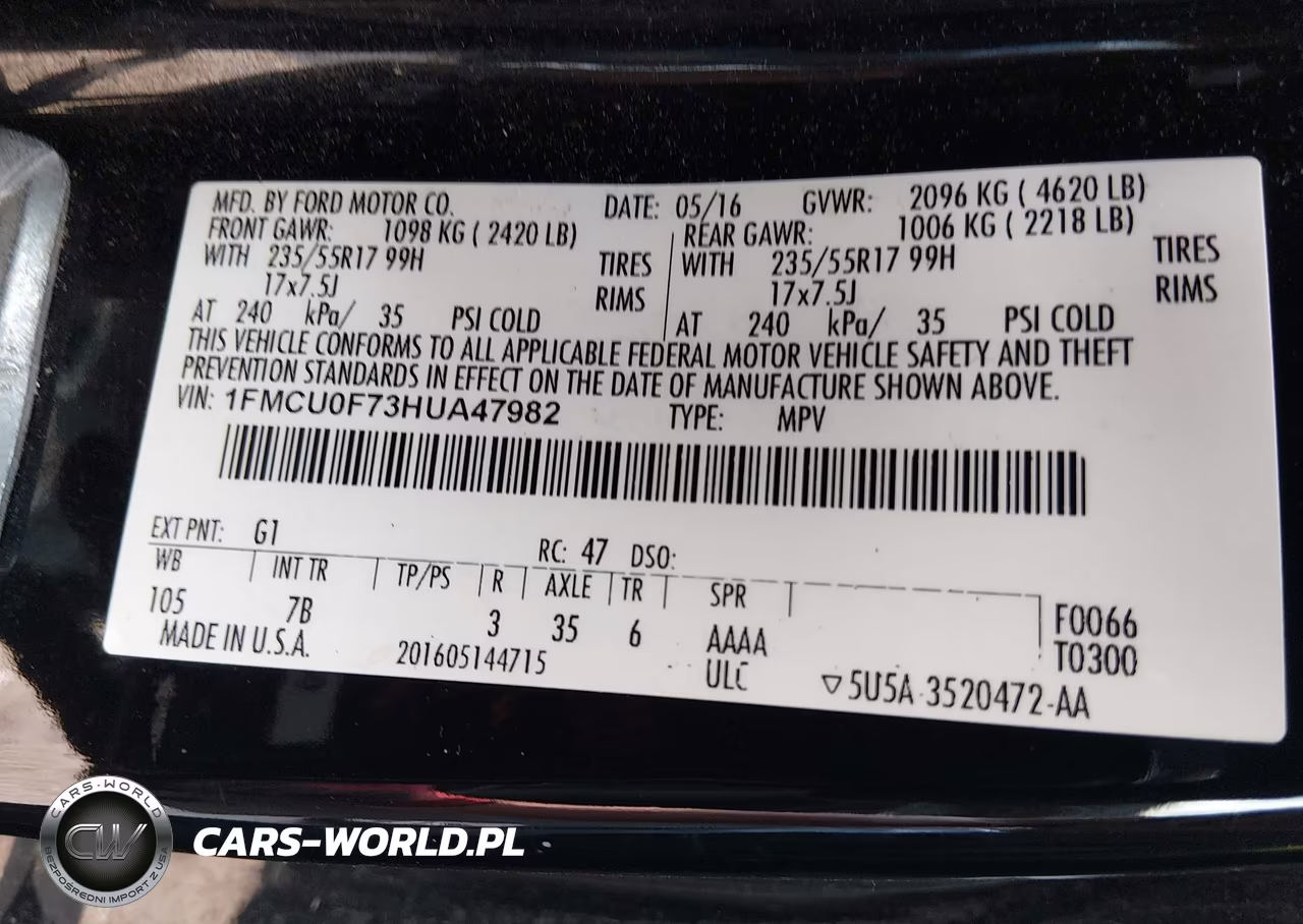 2017 Ford Escape S VIN:1FMCU0F73HUA47982 - 9