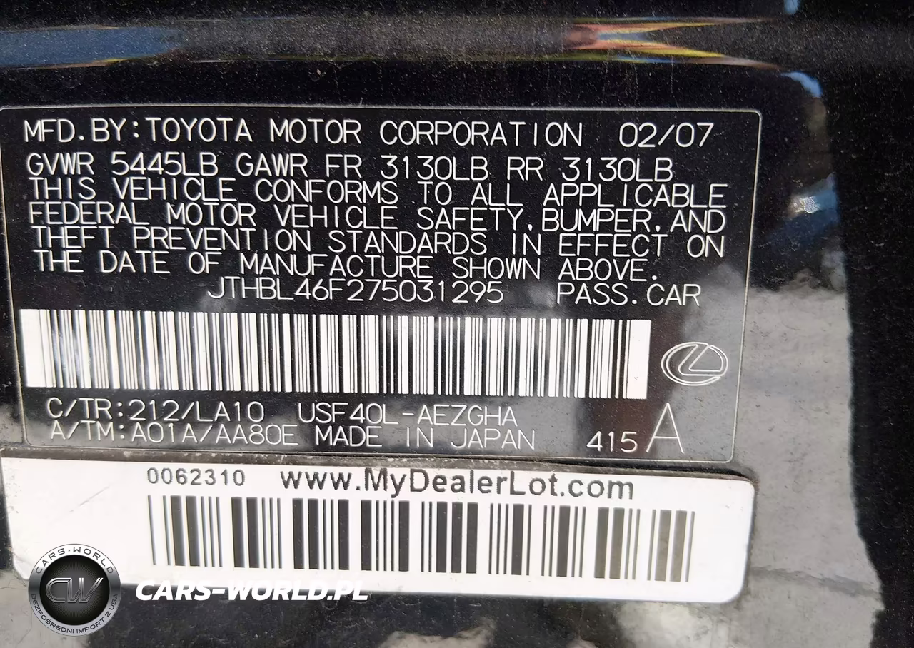 2007 Lexus Ls 460 VIN:JTHBL46F275031295 - 9