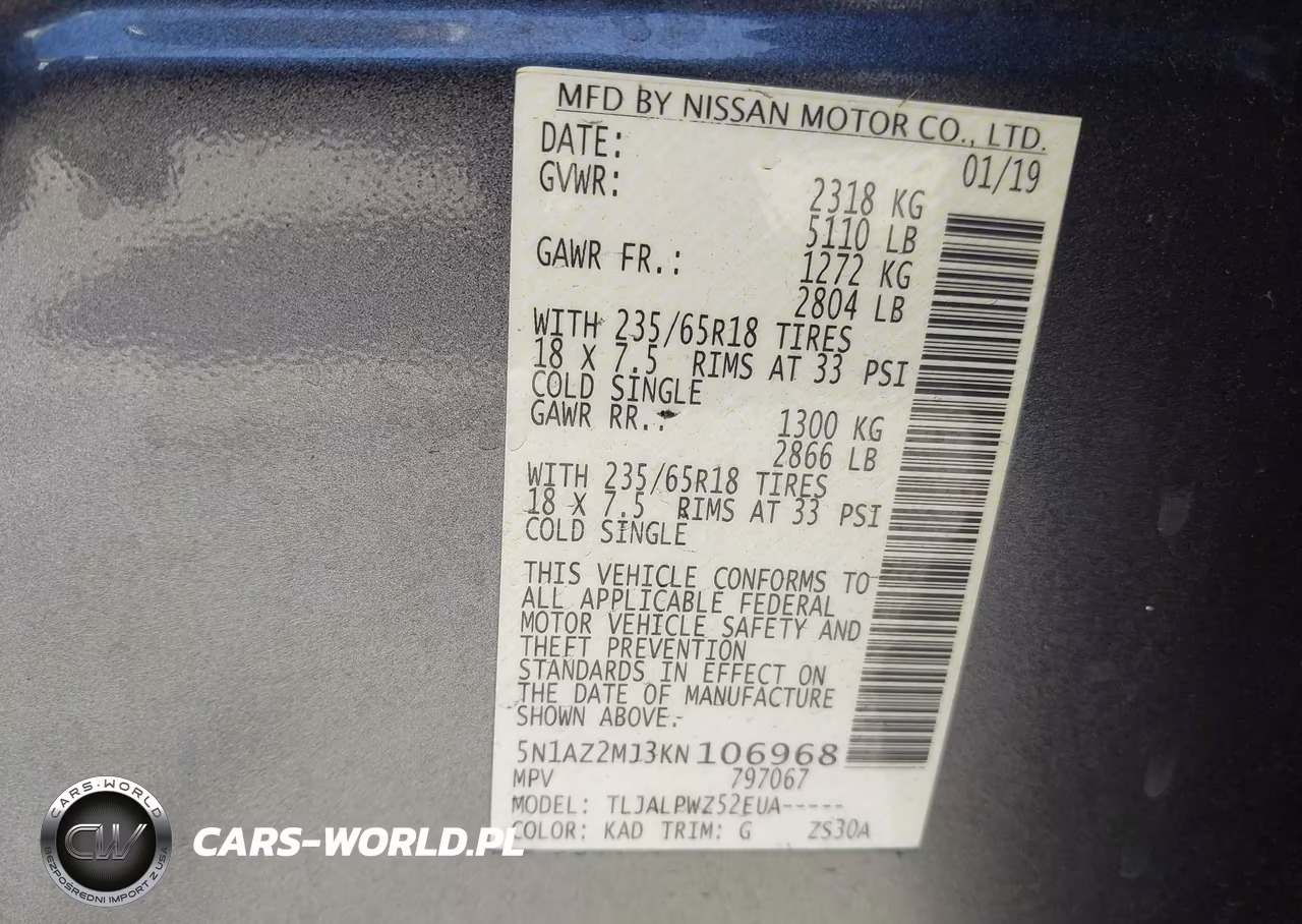 2019 Nissan Murano S VIN:5N1AZ2MJ3KN106968 - 9