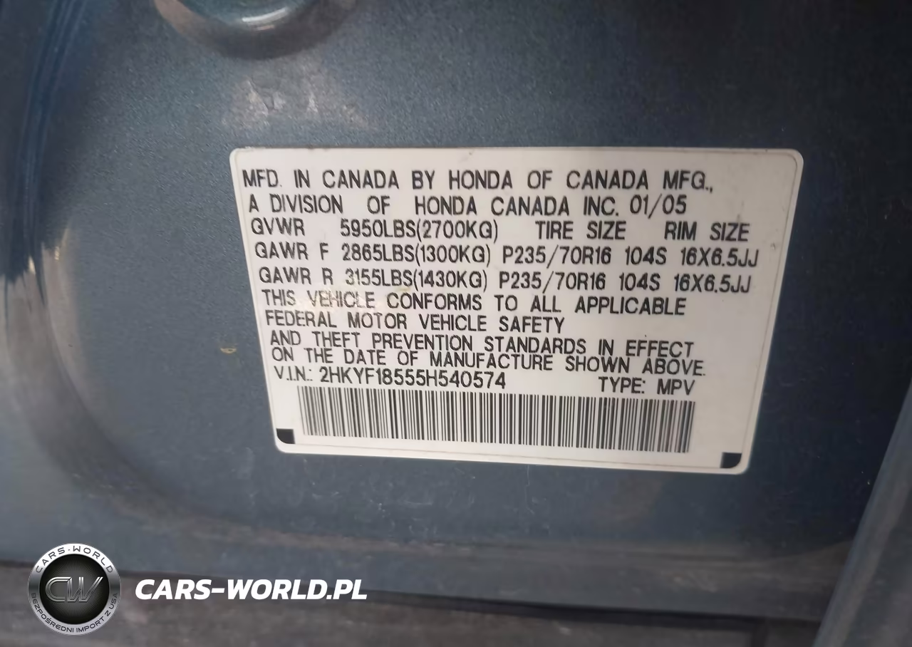 2005 Honda Pilot Ex-L VIN:2HKYF18555H540574 - 9