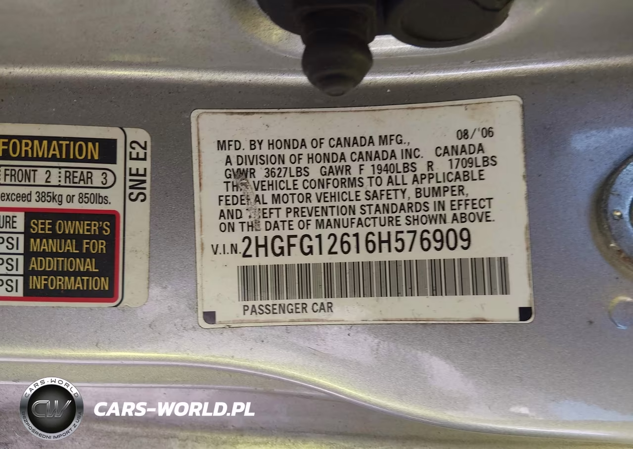 2006 Honda Civic Lx VIN:2HGFG12616H576909 - 9