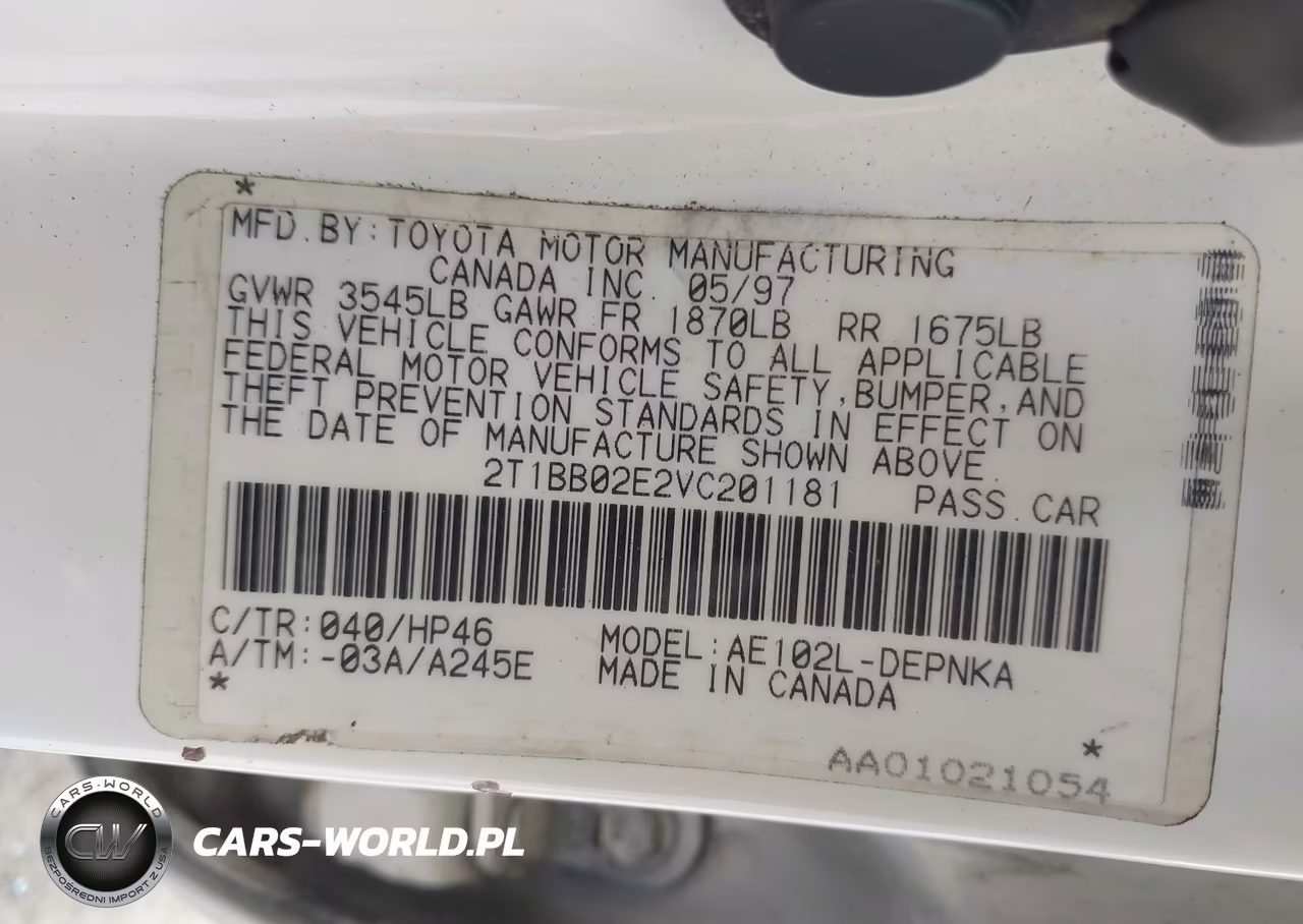 1997 Toyota Corolla Dx VIN:2T1BB02E2VC201181 - 9