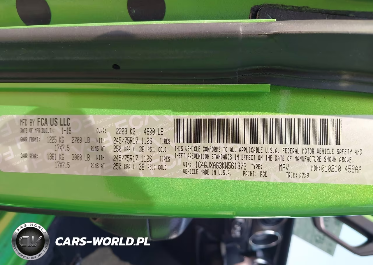 2019 Jeep Wrangler Sport S 4X4 VIN:1C4GJXAG3KW561373 - 9