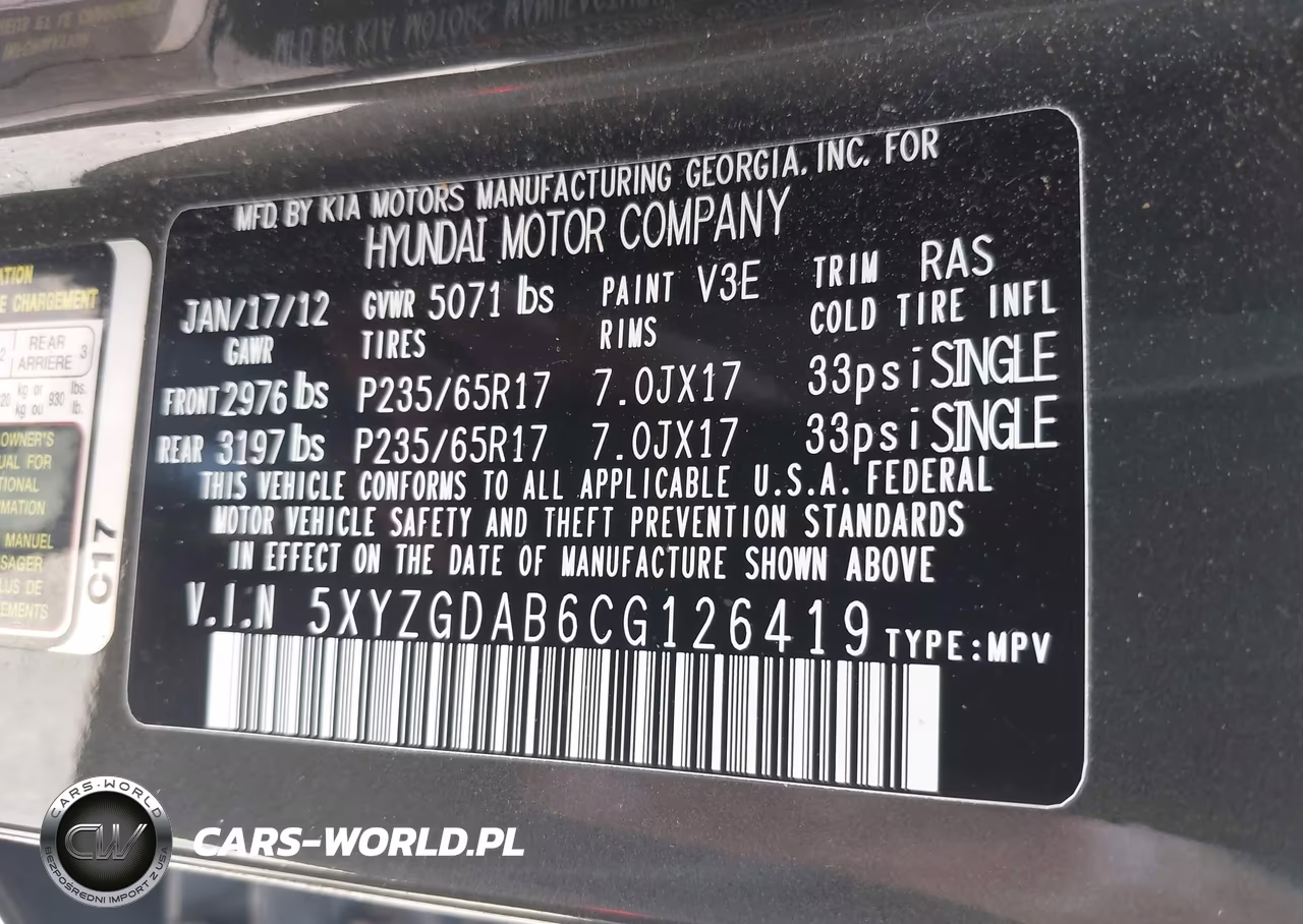 2012 Hyundai Santa Fe Gls VIN:5XYZGDAB6CG126419 - 9