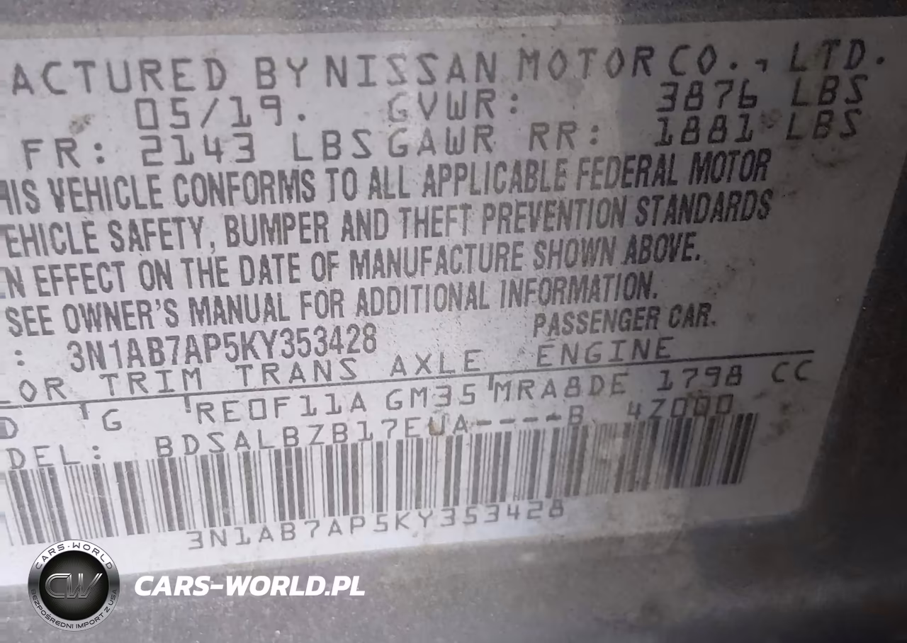 2019 Nissan Sentra S VIN:3N1AB7AP5KY353428 - 9