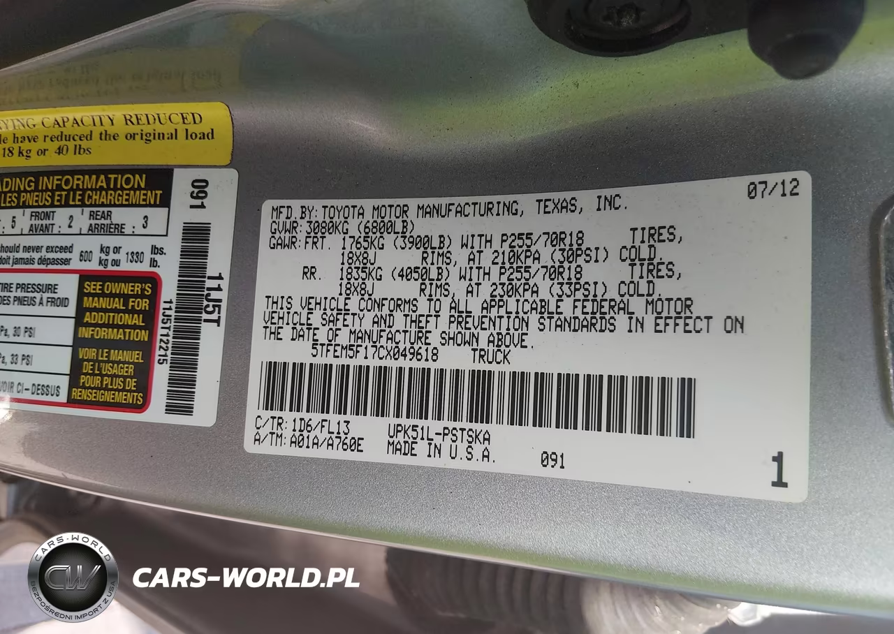 2012 Toyota Tundra Grade 4.6L V8 VIN:5TFEM5F17CX049618 - 9