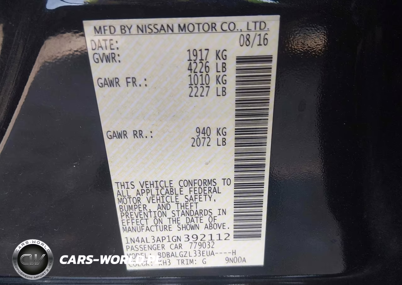 NISSAN ALTIMA VIN:1N4AL3AP1GN392112 - 9