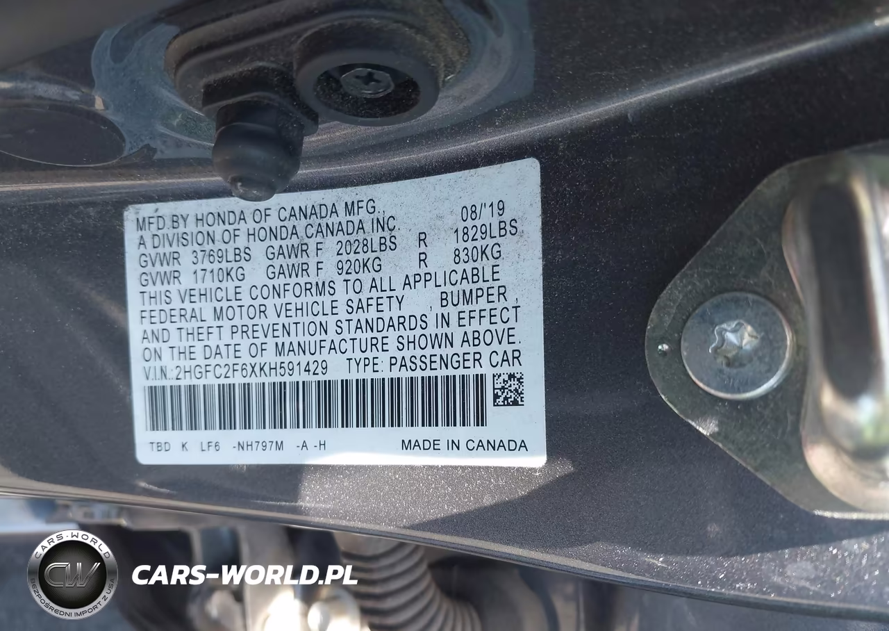 2019 Honda Civic Lx VIN:2HGFC2F6XKH591429 - 9