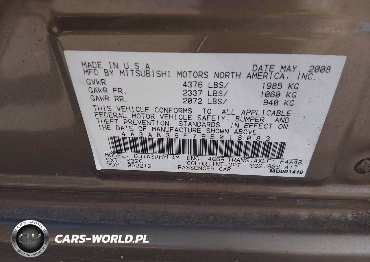 2009 Mitsubishi Galant Es-Sport Edition VIN:4A3AB36F79E018083 - 9