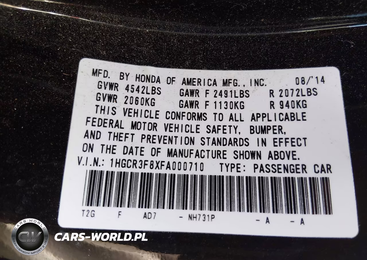 2015 Honda Accord Ex-L V-6 VIN:1HGCR3F8XFA000710 - 9