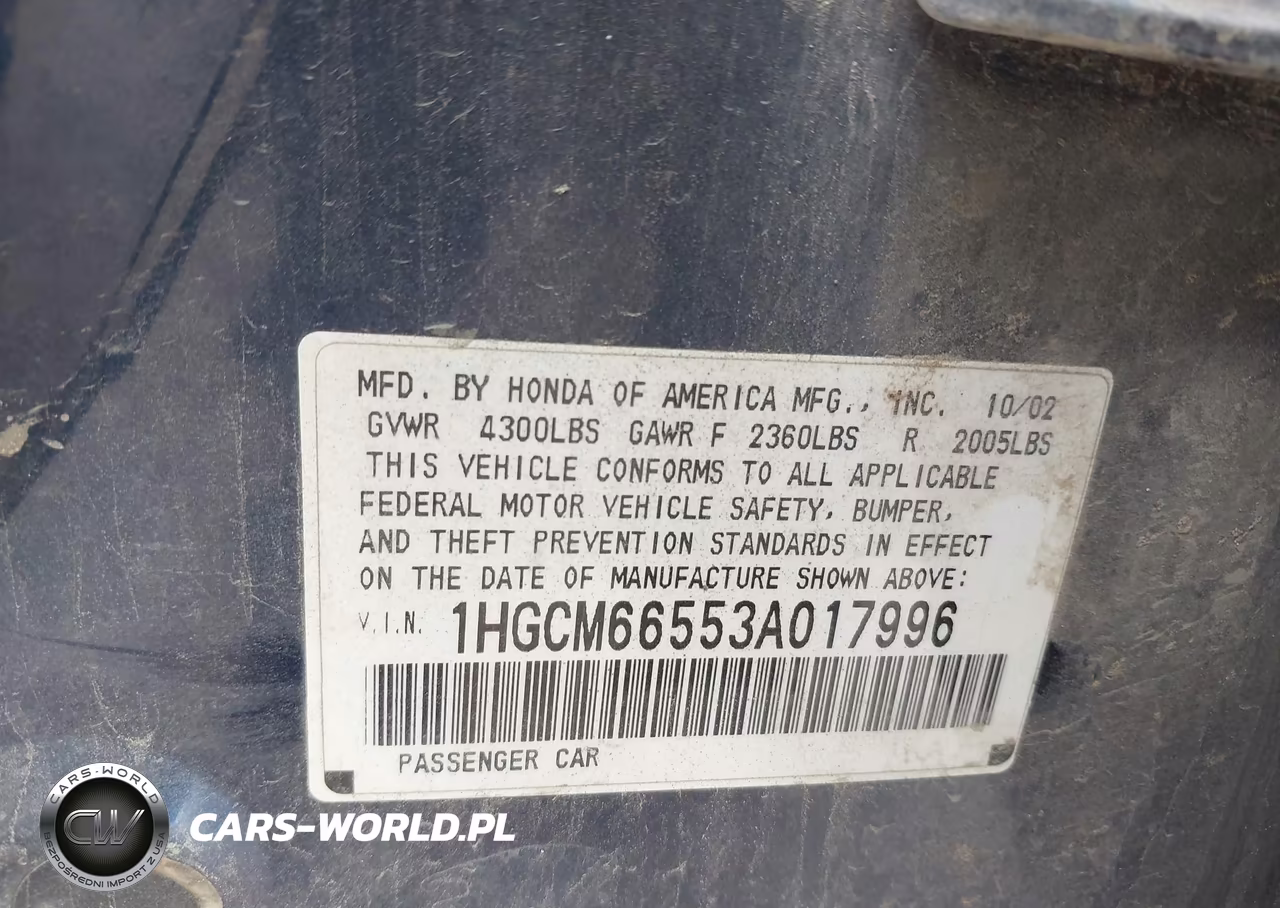 2003 Honda Accord 3.0 Ex VIN:1HGCM66553A017996 - 9