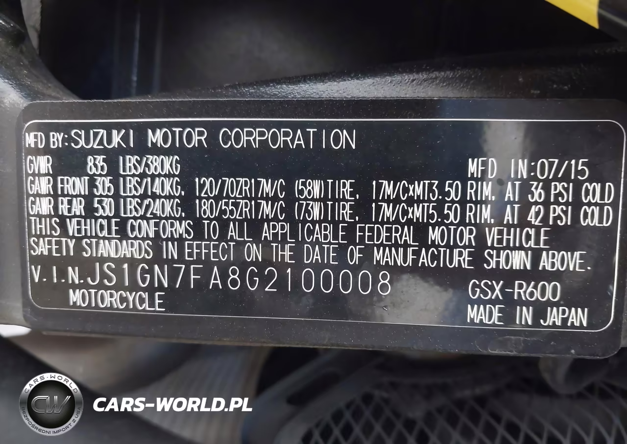 2016 Suzuki Gsx-R600 VIN:JS1GN7FA8G2100008 - 10