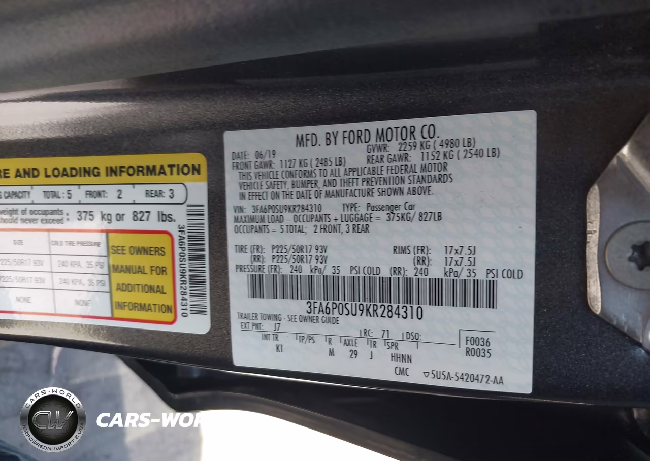 2019 Ford Fusion Energi Titanium VIN:3FA6P0SU9KR284310 - 9