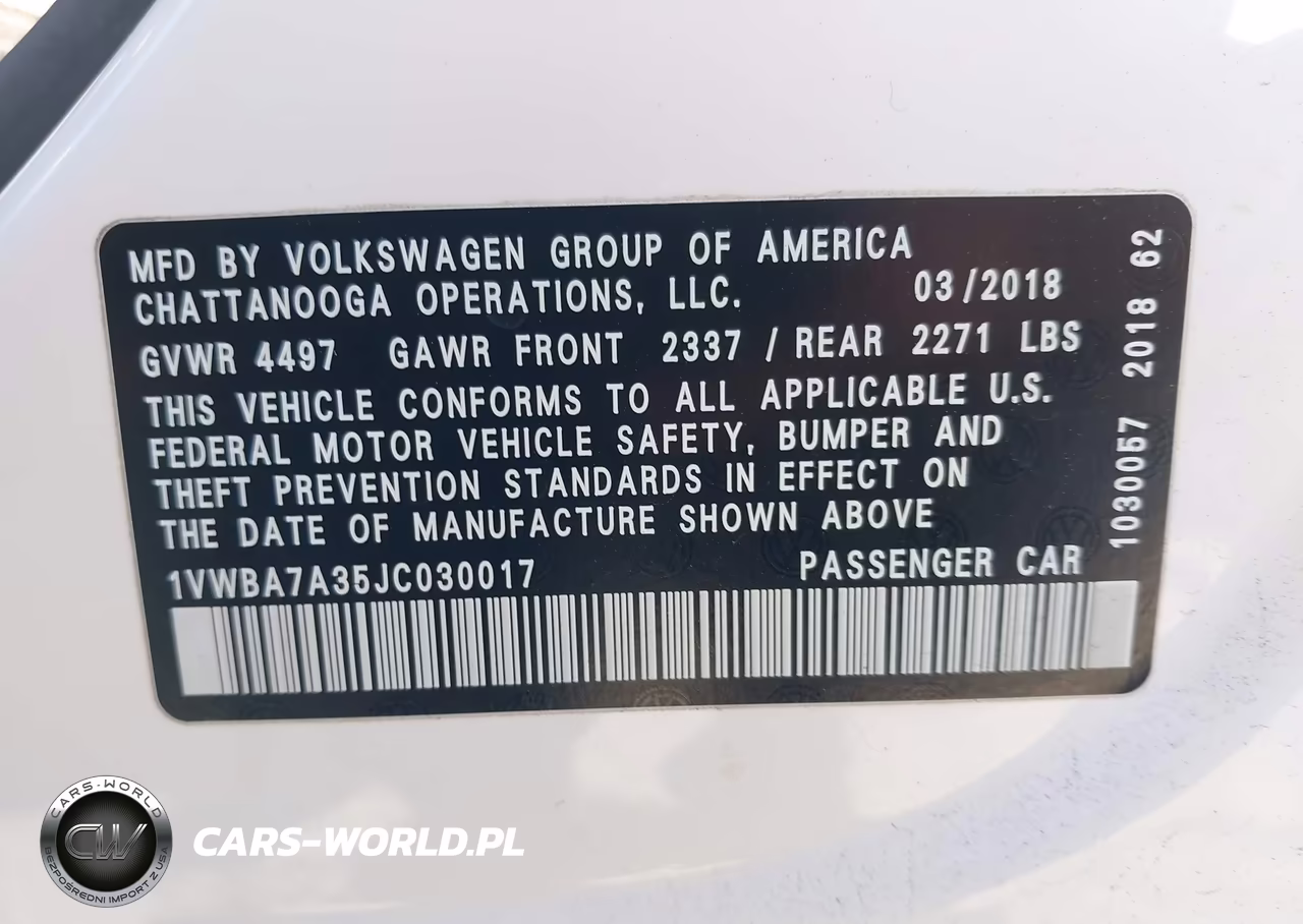 2018 Volkswagen Passat 2.0T Se VIN:1VWBA7A35JC030017 - 9