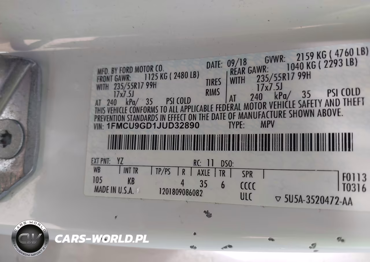 2018 Ford Escape Se VIN:1FMCU9GD1JUD32890 - 9