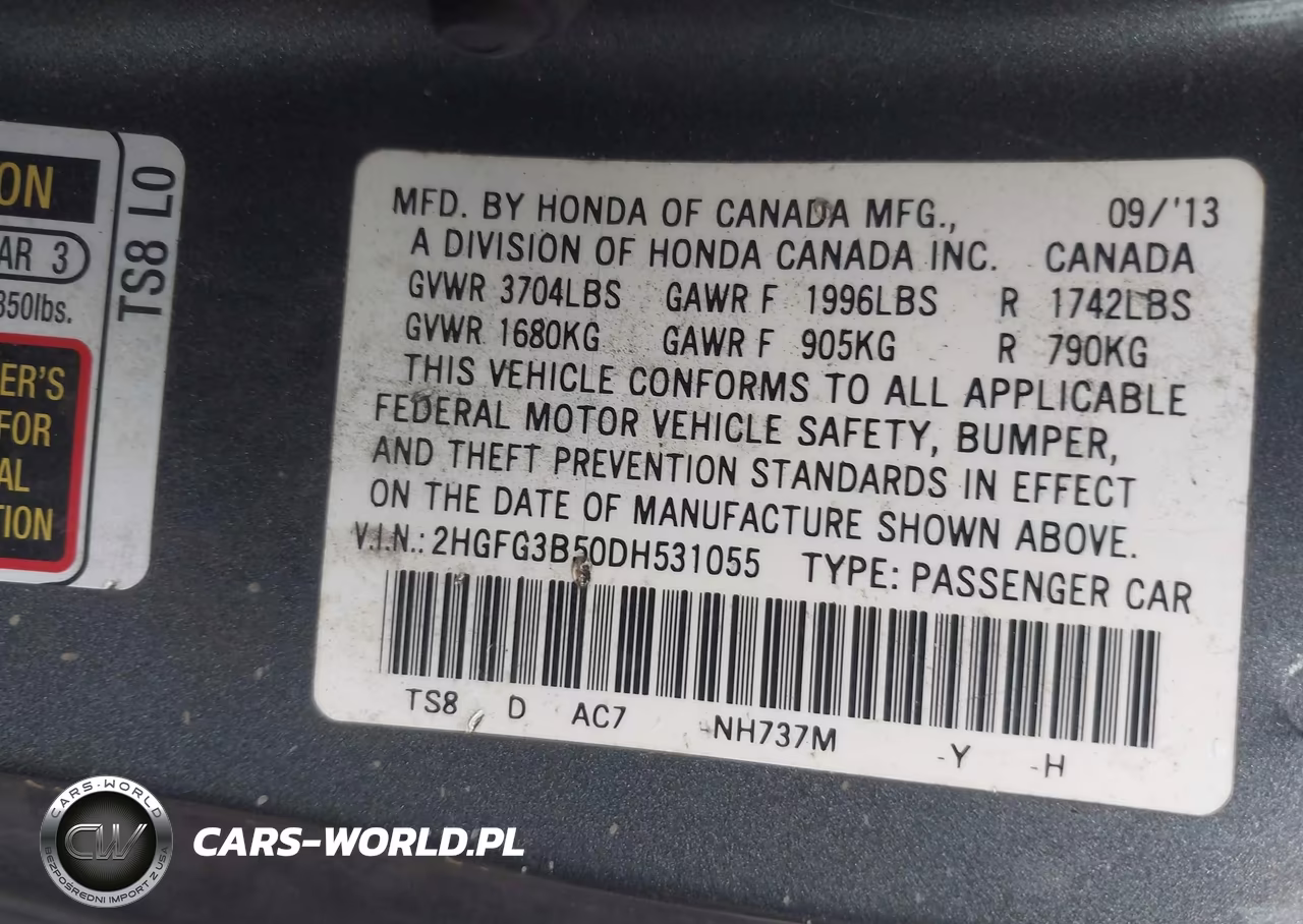 2013 Honda Civic Lx VIN:2HGFG3B50DH531055 - 9