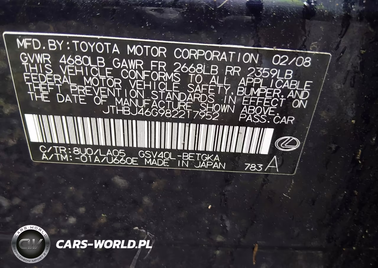2008 Lexus Es 350 VIN:JTHBJ46G982217952 - 9