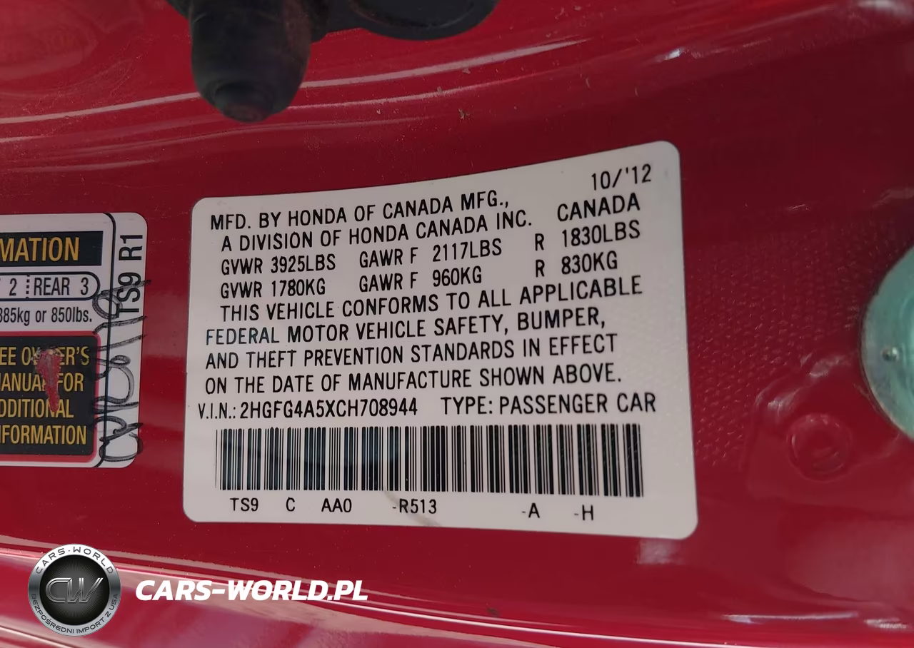 2012 Honda Civic Si VIN:2HGFG4A5XCH708944 - 9