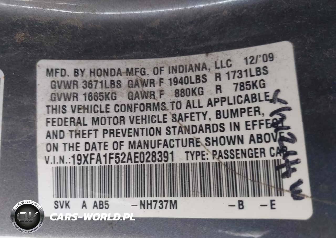 2010 Honda Civic Lx VIN:19XFA1F52AE028391 - 9