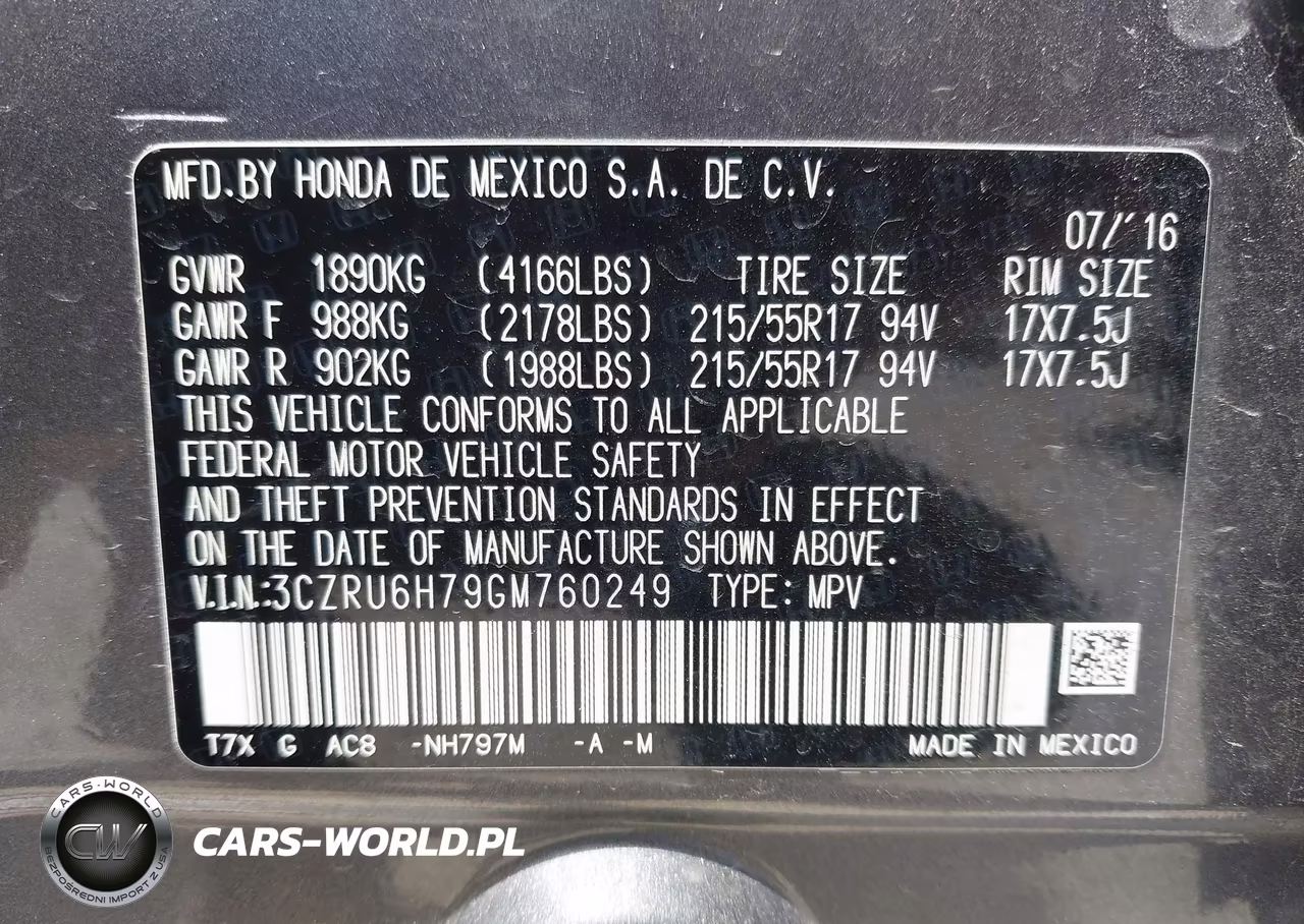 2016 Honda Hr-V Ex-L VIN:3CZRU6H79GM760249 - 9