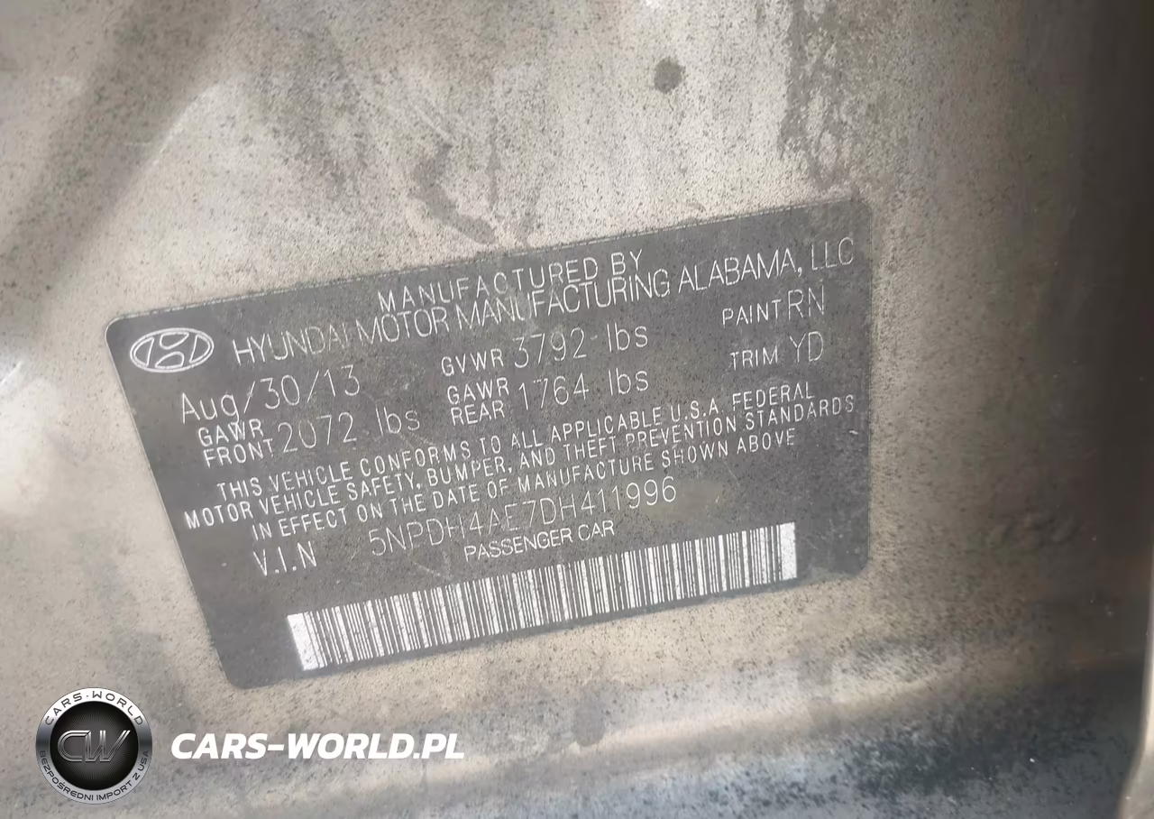 2013 Hyundai Elantra Gls VIN:5NPDH4AE7DH411996 - 9