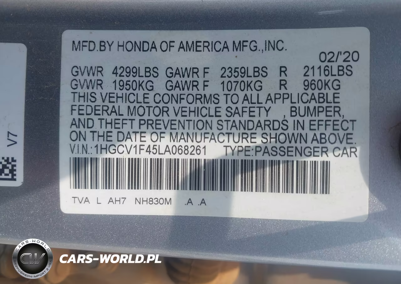 2020 Honda Accord Ex VIN:1HGCV1F45LA068261 - 9