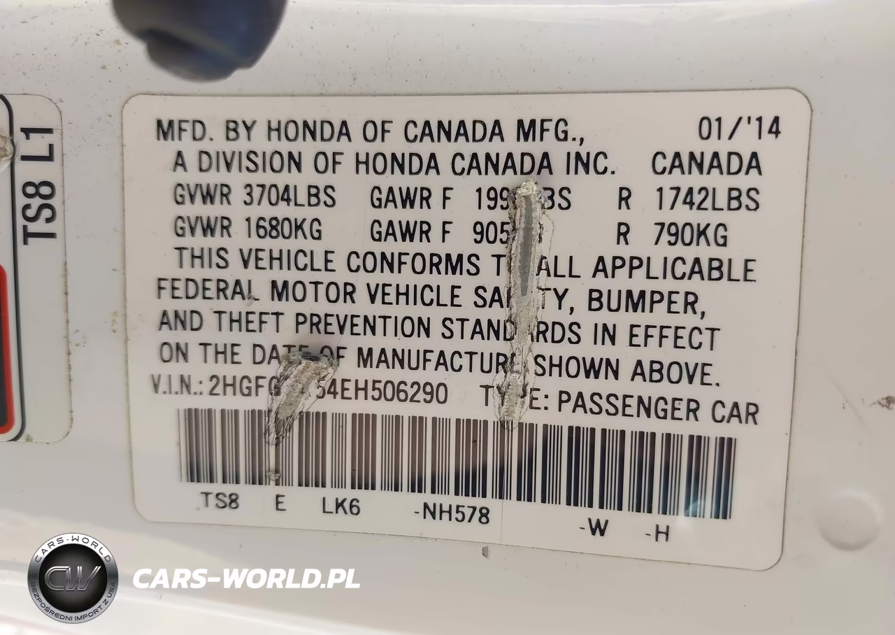 2014 Honda Civic Lx VIN:2HGFG3B54EH506290 - 9