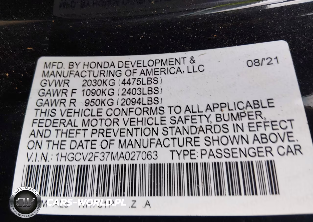 2021 Honda Accord Sport 2.0T VIN:1HGCV2F37MA027063 - 9