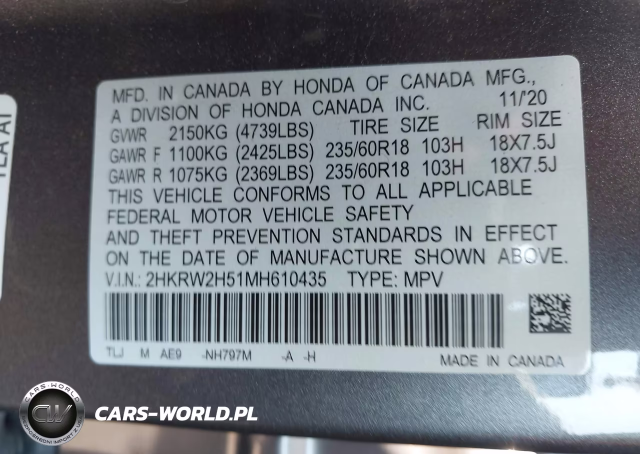 2021 Honda Cr-V Awd Ex VIN:2HKRW2H51MH610435 - 9