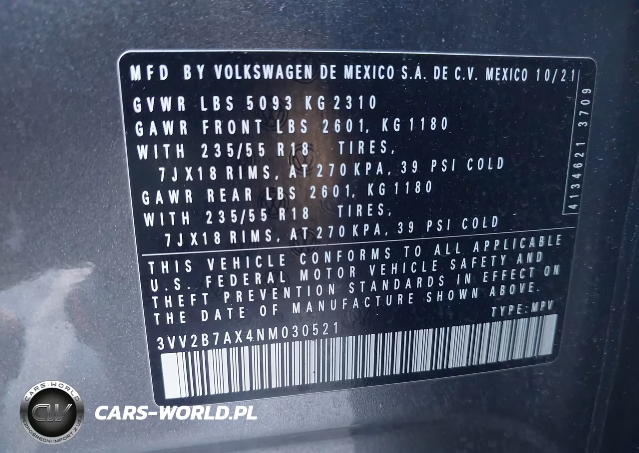 2022 Volkswagen Tiguan 2.0T Se VIN:3VV2B7AX4NM030521 - 9