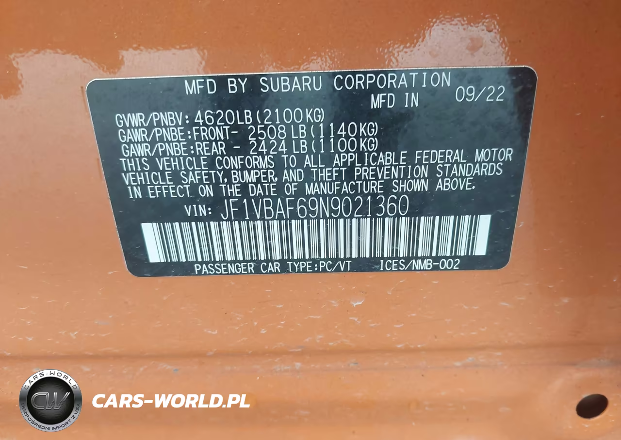 2022 Subaru Wrx Premium VIN:JF1VBAF69N9021360 - 9