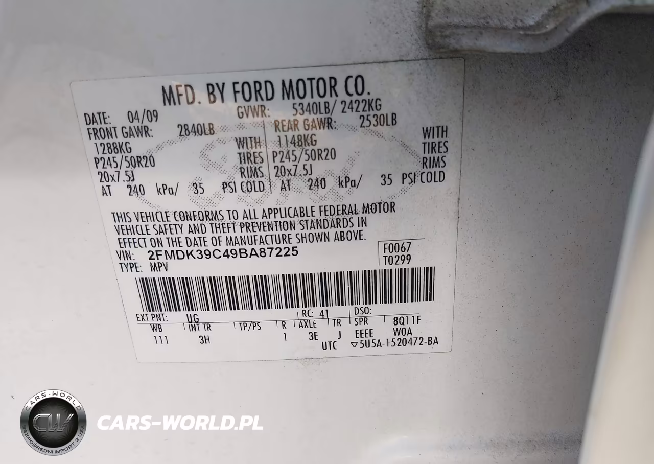 2009 Ford Edge Limited VIN:2FMDK39C49BA87225 - 9