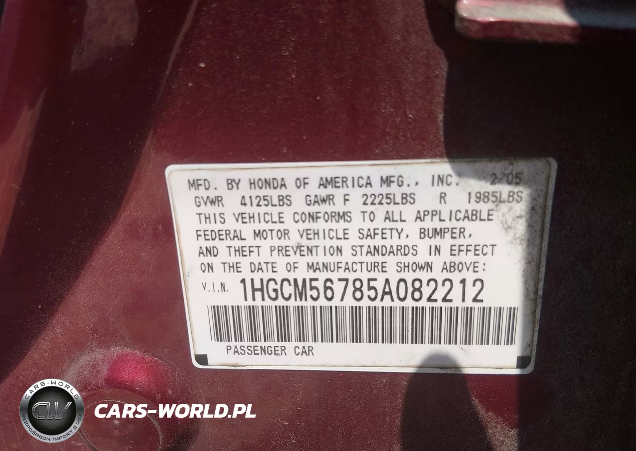 2005 Honda Accord 2.4 Ex VIN:1HGCM56785A082212 - 9