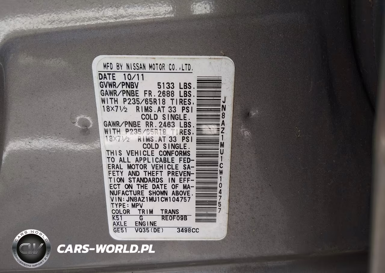 2012 Nissan Murano Sv VIN:JN8AZ1MU1CW104757 - 9