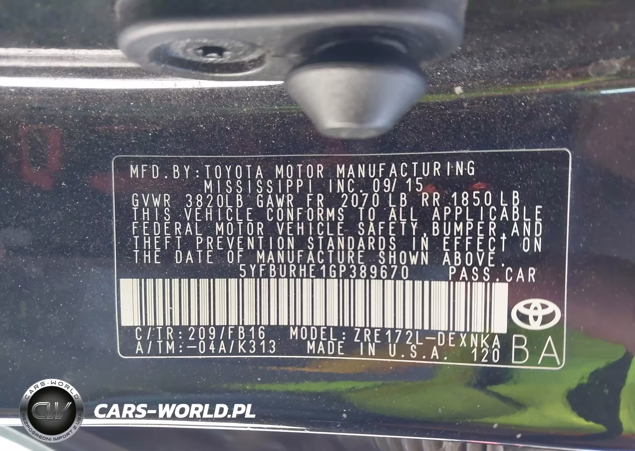 2016 Toyota Corolla Le VIN:5YFBURHE1GP389670 - 9