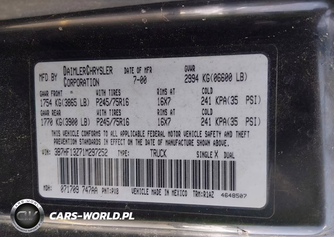 2001 Dodge Ram 1500 St VIN:3B7HF13Z71M297252 - 9